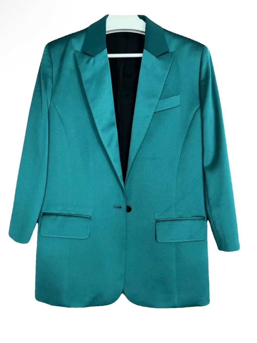 The Kooples Teal Satin Single-Button Blazer